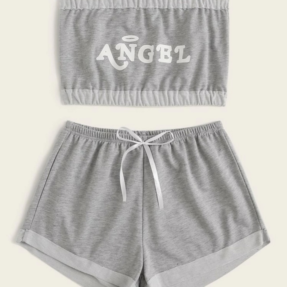 Angel Bandeau and short grey lounge set L
